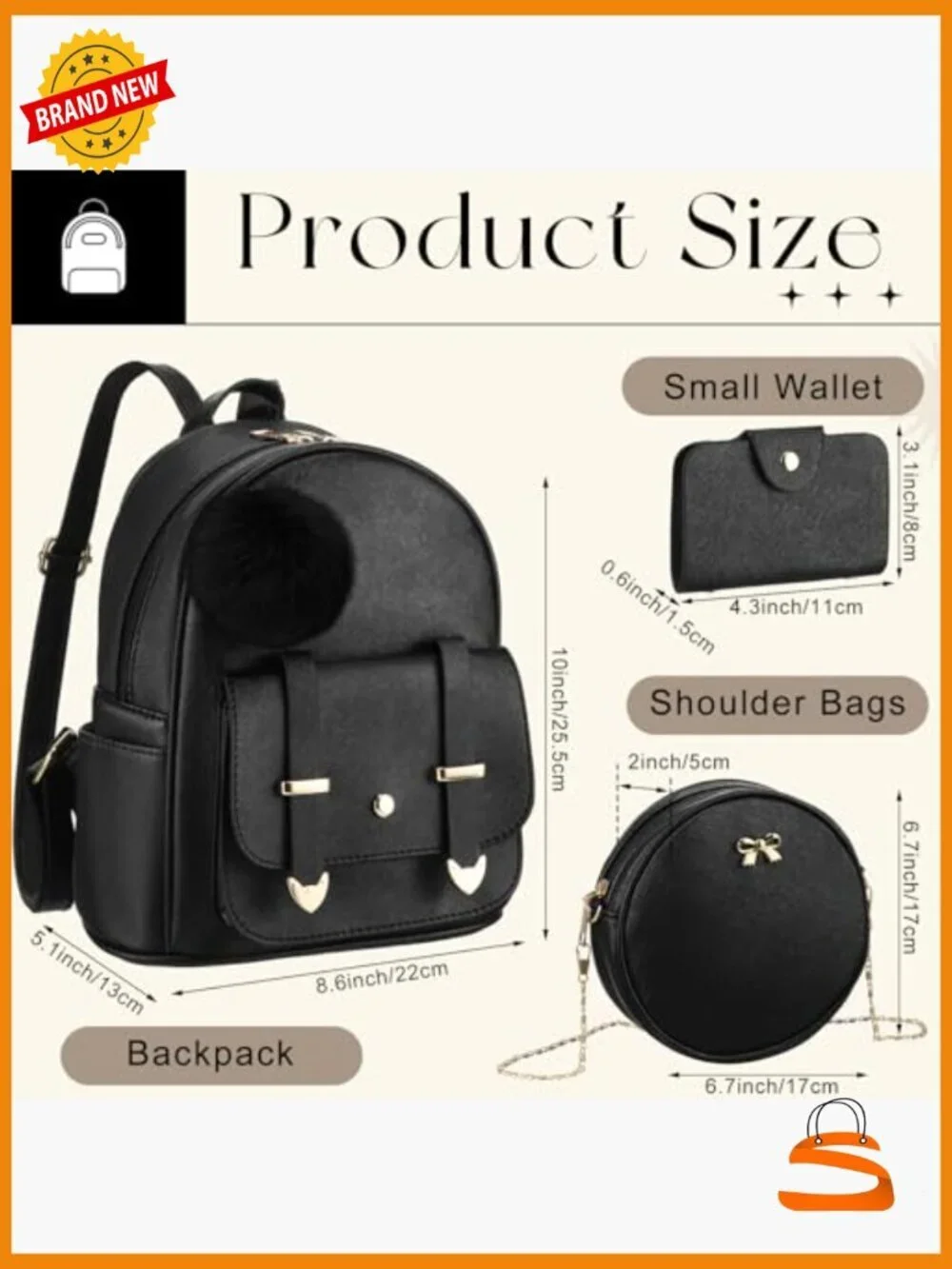6pcs Mini PU Leather Backpack Purse Set Crossbody Wallet Set